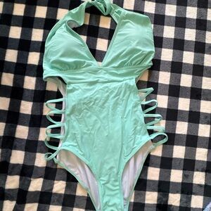 Mint Green Halter One-Piece Swimsuit